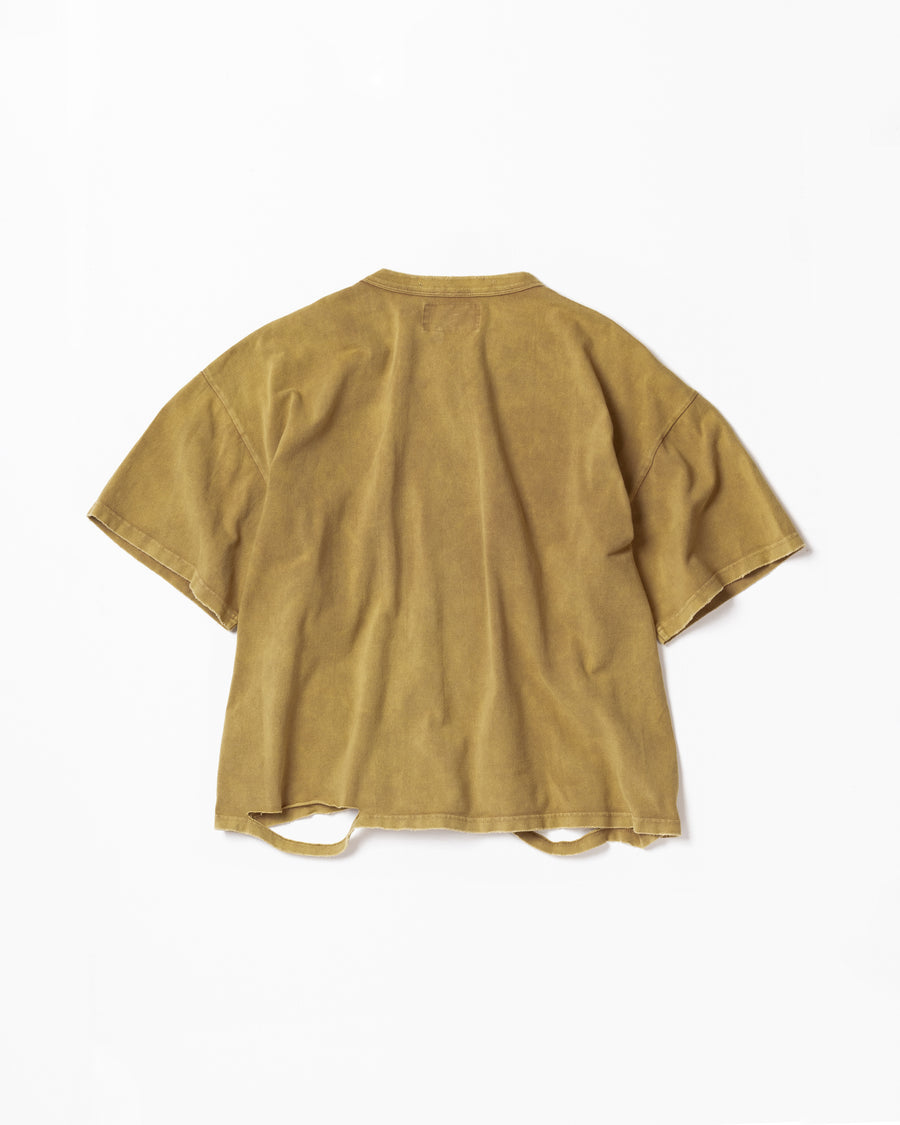 ANACHRONORM 鹿の子 ダメージポケット ショートスリーブTシャツ ライトブラウン | 40/2 カノコ 超長綿 インド産 硫化染め サステナブルブリーチ ダメージ加工 一点一点 日本製