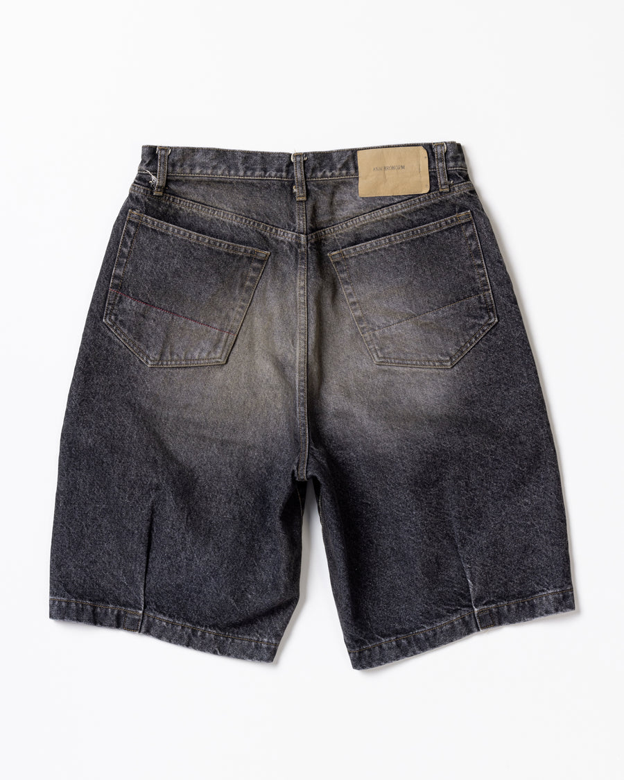 ANACHRONORM 80's 5ポケット デニム ヘムタック ショートパンツ ブラック エイジング | 14oz ハチマルデニム 空紡糸 裾タック エイジング加工 日本製