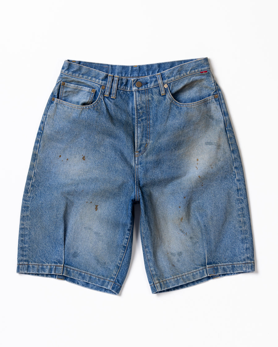 ANACHRONORM 80's 5ポケット デニム ヘムタック ショートパンツ インディゴ エイジング | 14oz ハチマルデニム 空紡糸 裾タック エイジング加工 日本製
