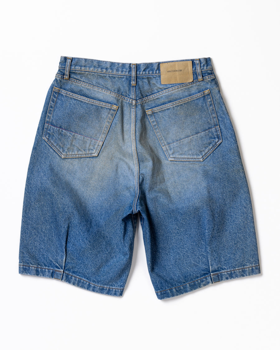 ANACHRONORM 80's 5ポケット デニム ヘムタック ショートパンツ インディゴ エイジング | 14oz ハチマルデニム 空紡糸 裾タック エイジング加工 日本製