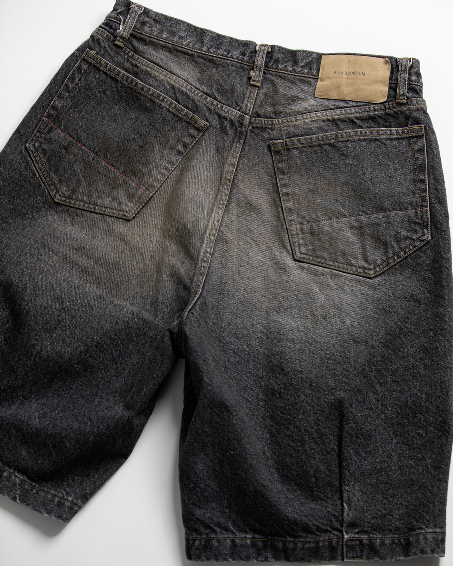 ANACHRONORM 80's 5ポケット デニム ヘムタック ショートパンツ ブラック エイジング | 14oz ハチマルデニム 空紡糸 裾タック エイジング加工 日本製