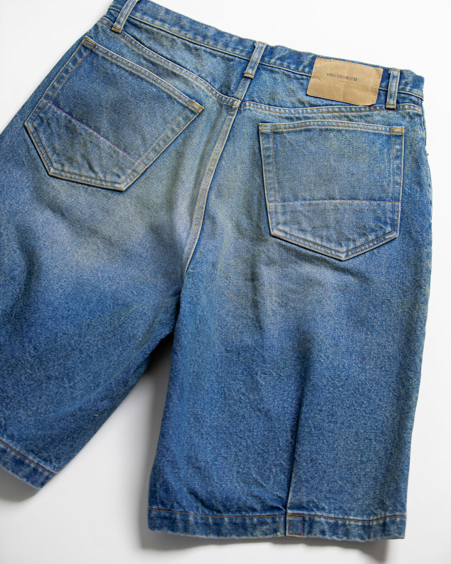 ANACHRONORM 80's 5ポケット デニム ヘムタック ショートパンツ インディゴ エイジング | 14oz ハチマルデニム 空紡糸 裾タック エイジング加工 日本製