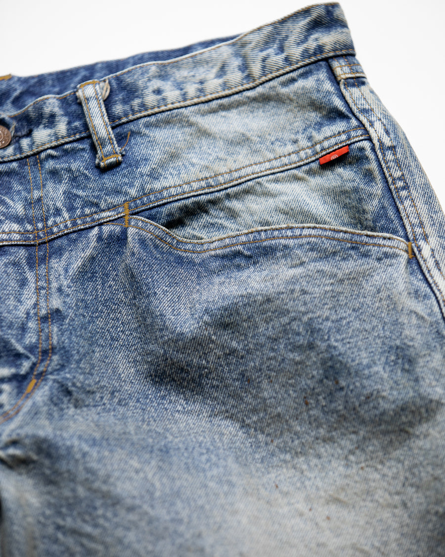 ANACHRONORM フロントヨーク ウォッシュ デニムパンツ インディゴ エイジング | 14oz ハチマルデニム ワイドテーパード フロント切り替え エイジング加工 日本製
