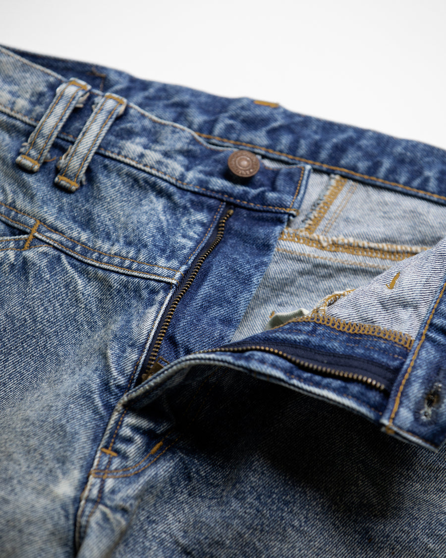 ANACHRONORM フロントヨーク ウォッシュ デニムパンツ インディゴ エイジング | 14oz ハチマルデニム ワイドテーパード フロント切り替え エイジング加工 日本製