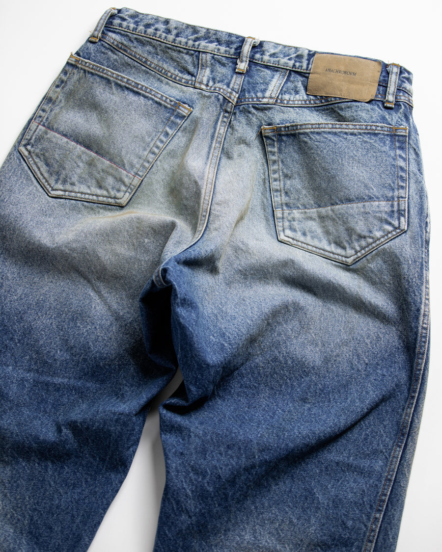 ANACHRONORM フロントヨーク ウォッシュ デニムパンツ インディゴ エイジング | 14oz ハチマルデニム ワイドテーパード フロント切り替え エイジング加工 日本製