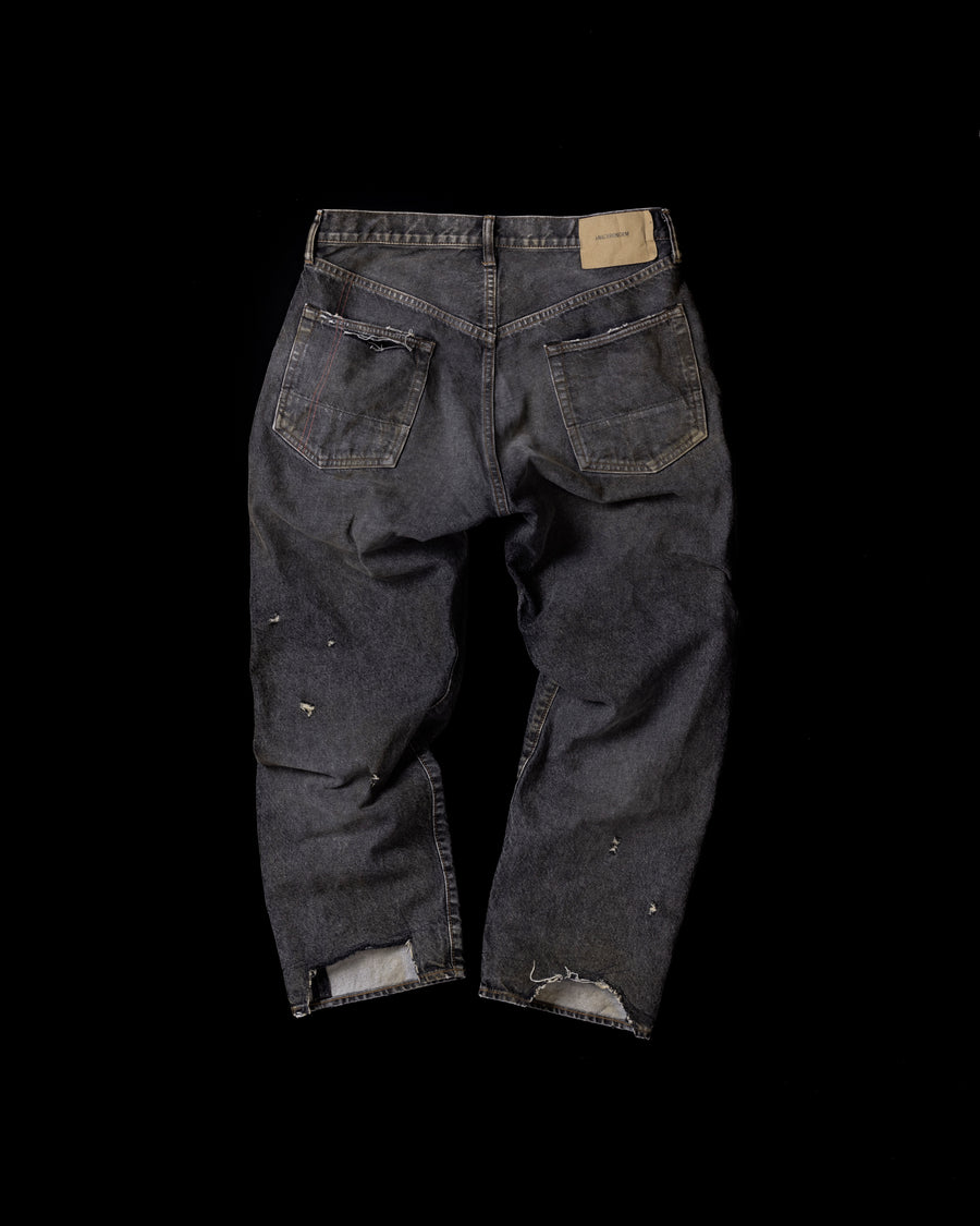 ANACHRONORM レギュラーテーパード リメイク 5ポケット ブラックデニムパンツ black denim remake 5 pocket jeans back view