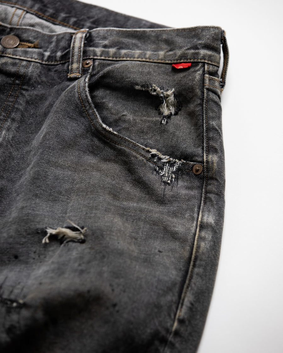 AN342-R REGULAR TAPERED REMAKED 5P BLACK DENIM PANTS BLACK (REMAKE)