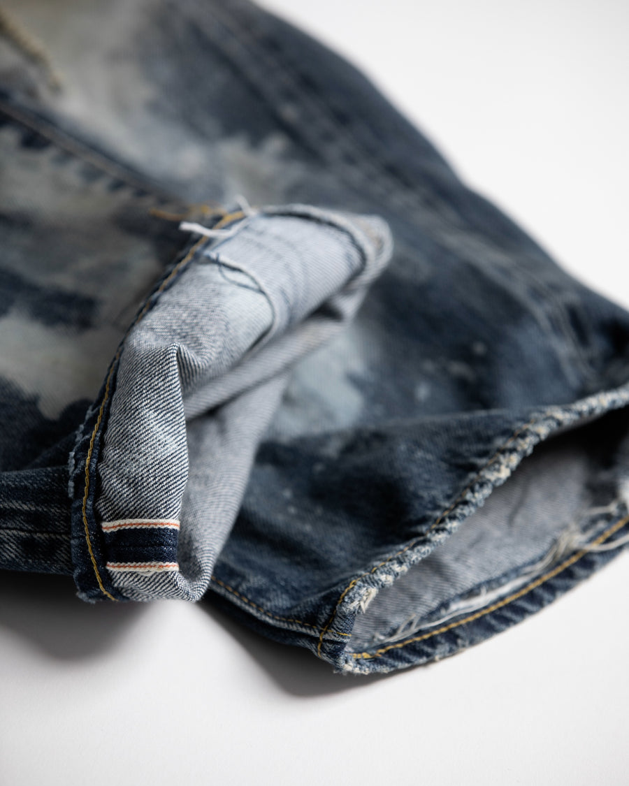 ANACHRONORM ハードリメイク レギュラーテーパード 5Pパンツ インディゴ | 12.5oz セルビッチデニム ハードダメージ パッチワーク ブリーチ 一点一点 日本製