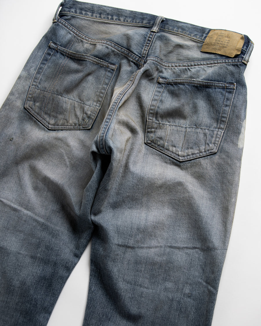 ANACHRONORM ハードリメイク レギュラーテーパード 5Pパンツ インディゴ | 12.5oz セルビッチデニム ハードダメージ パッチワーク ブリーチ 一点一点 日本製