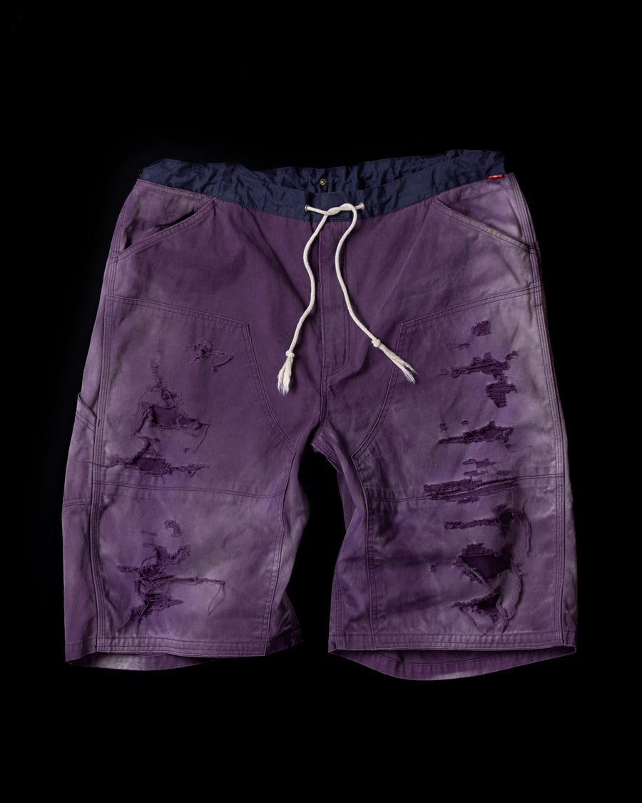 DOUBLE KNEE DAMAGED PAINTER SHORT PANTS PURPLE