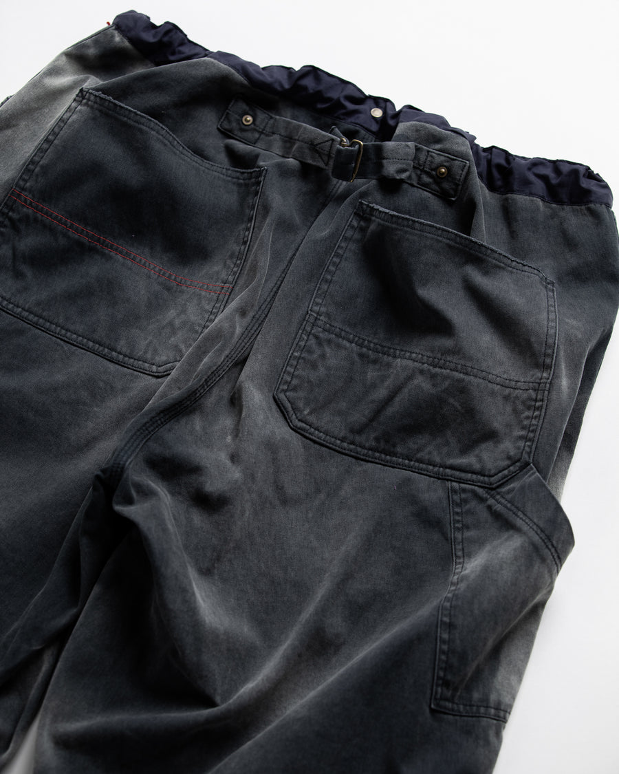ANACHRONORM ダブルニー ダメージ ペインター ショートパンツ ブラック | 11号帆布 ナイロンオックス切り替え 特殊脱色加工 ハードダメージ 一点一点 日本製