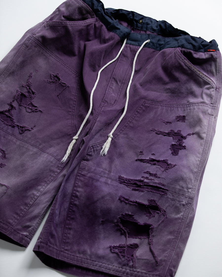 DOUBLE KNEE DAMAGED PAINTER SHORT PANTS PURPLE