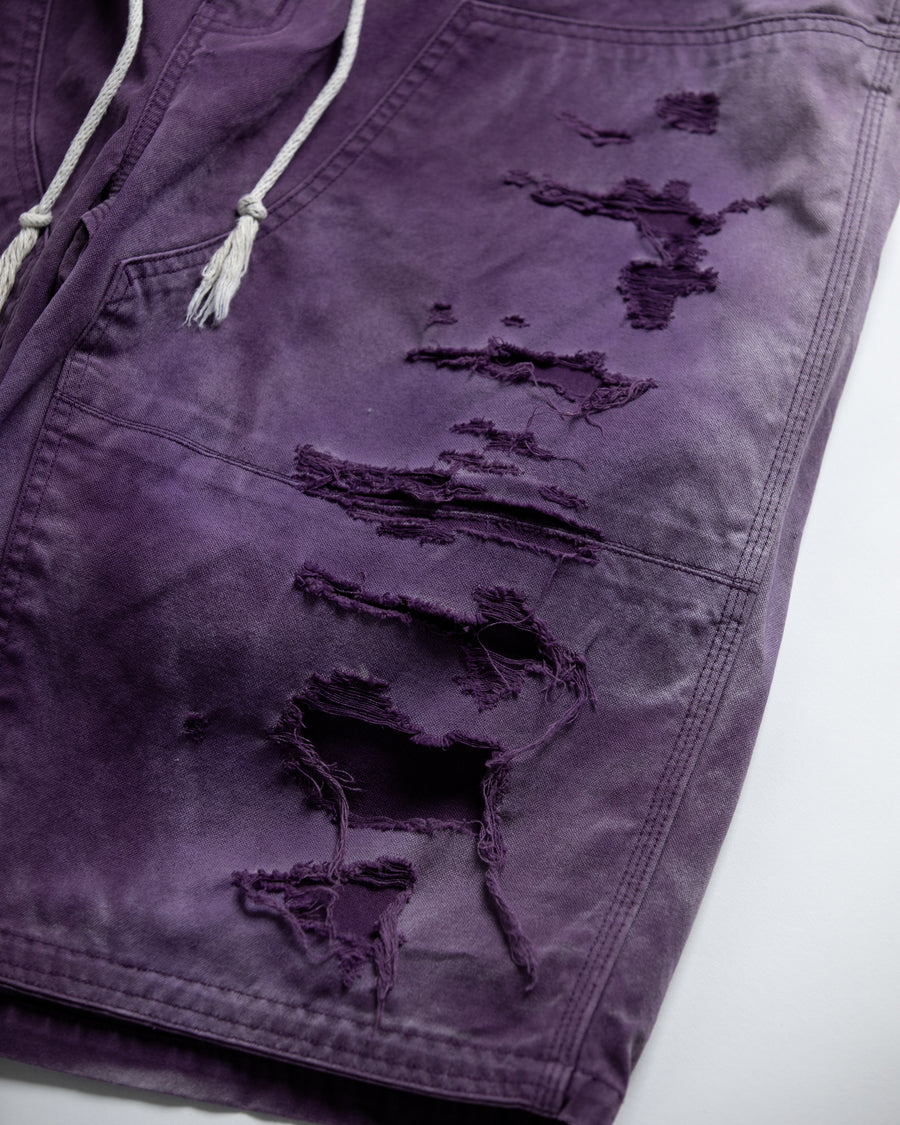 DOUBLE KNEE DAMAGED PAINTER SHORT PANTS PURPLE
