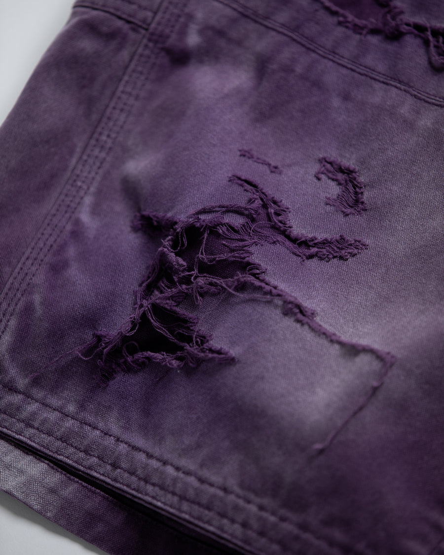 DOUBLE KNEE DAMAGED PAINTER SHORT PANTS PURPLE