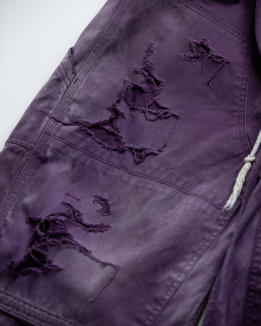 DOUBLE KNEE DAMAGED PAINTER SHORT PANTS PURPLE