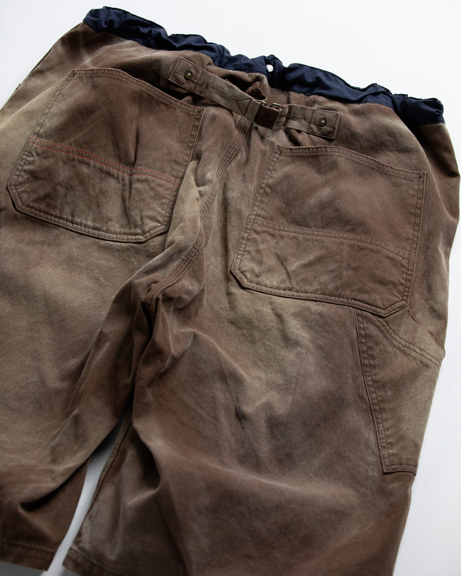 ANACHRONORM ダブルニー ダメージ ペインター ショートパンツ ブラウン | 11号帆布 ナイロンオックス切り替え 特殊脱色加工 ハードダメージ 一点一点 日本製