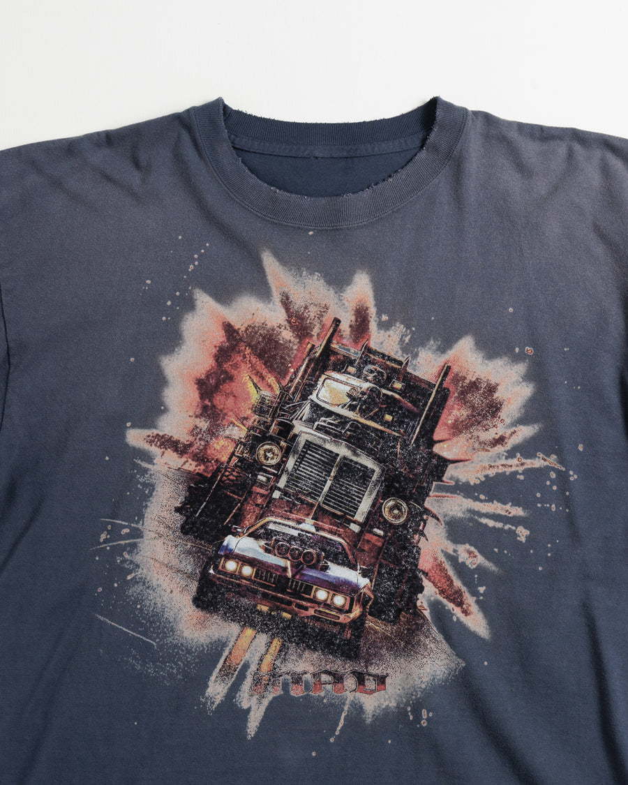 ANACHRONORM フレーム グラフィックTシャツ ダスティネイビー | 5.6oz天竺 アメリカンカルチャーモチーフ 特殊染色 変色加工 一点一点 