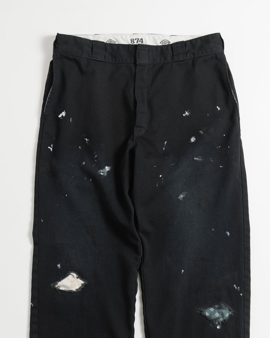 ANACHRONORM × Dickies フェイデッド 874 ワークパンツ ブラック | TCツイル ハードストーンウォッシュ リペアリメイク エイジング加工 日本製
