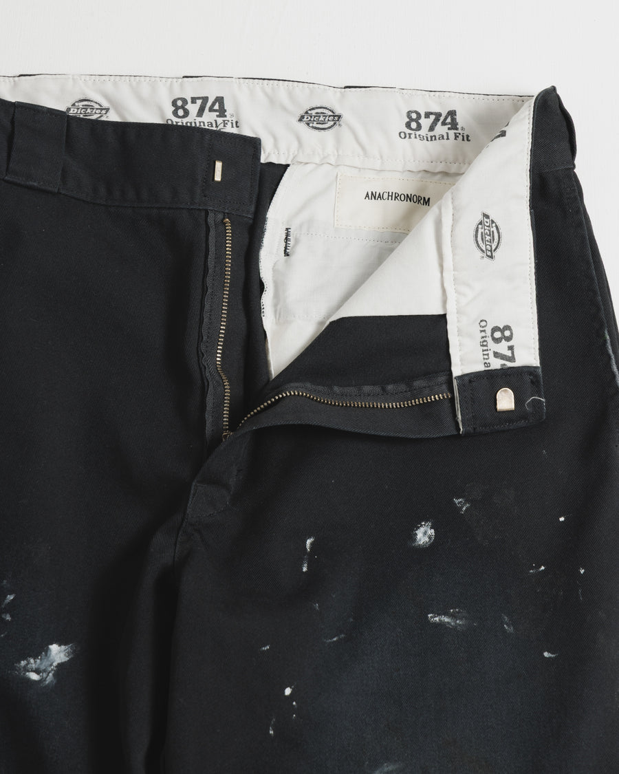 ANACHRONORM × Dickies フェイデッド 874 ワークパンツ ブラック | TCツイル ハードストーンウォッシュ リペアリメイク エイジング加工 日本製