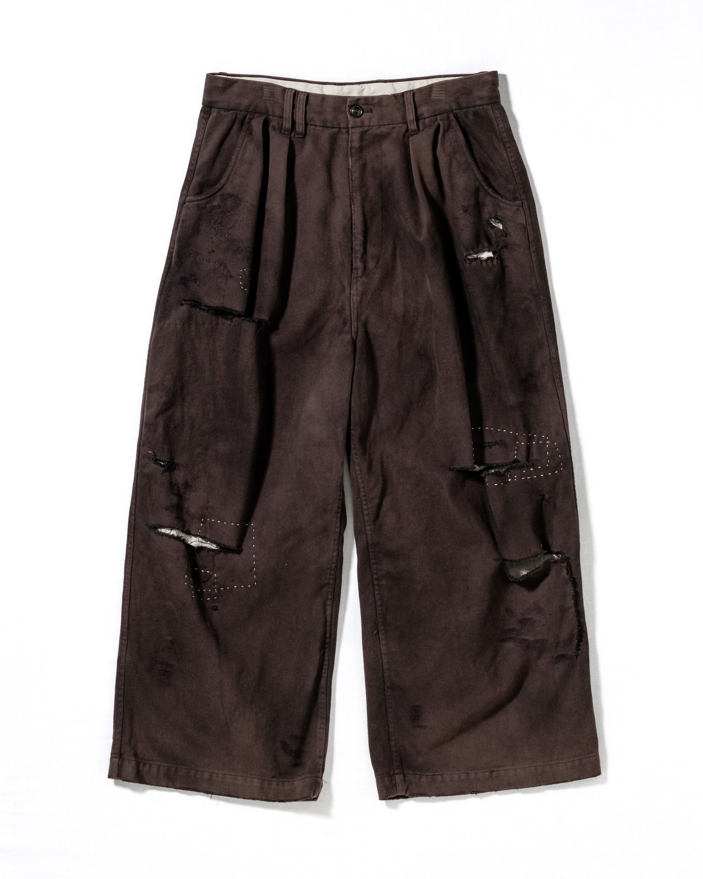 KERSEY TUCK WIDE PANTS BROWN