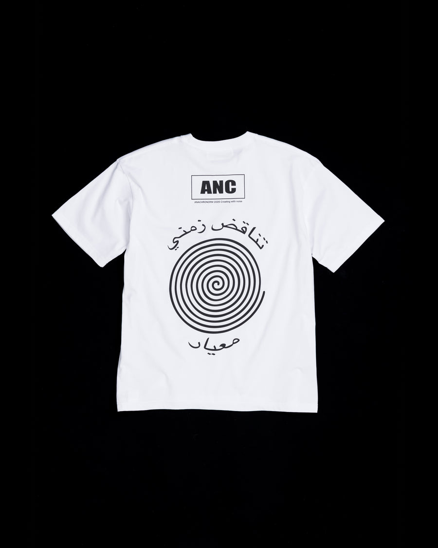 ANACHRONORM ヴォルテックス プリント 半袖Tシャツ ホワイト | 90年代 音楽カルチャー グラフィック 渦 コットン100%