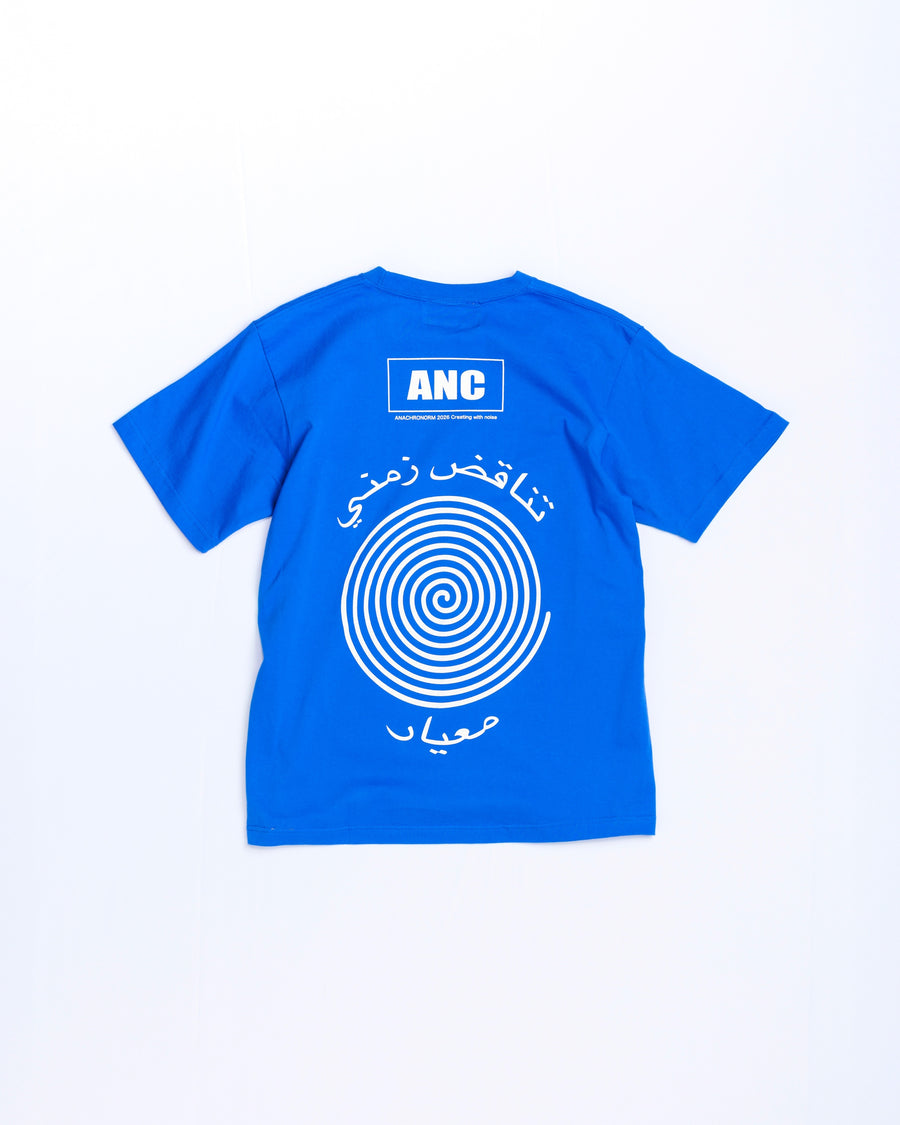 ANACHRONORM ヴォルテックス プリント 半袖Tシャツ ブルー | 90年代 音楽カルチャー グラフィック 渦 コットン100%