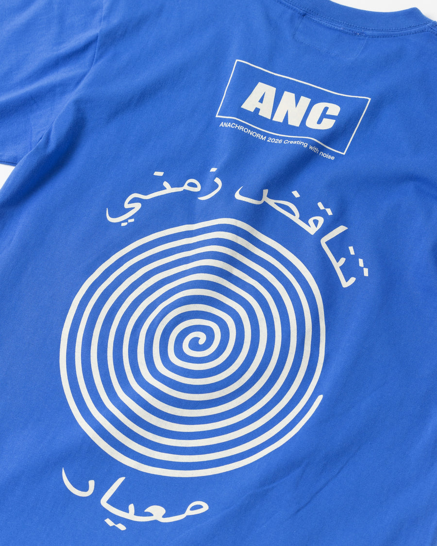 ANACHRONORM ヴォルテックス プリント 半袖Tシャツ ブルー | 90年代 音楽カルチャー グラフィック 渦 コットン100%