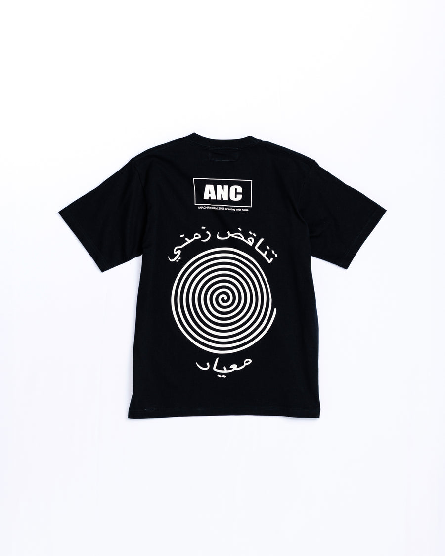ANACHRONORM ヴォルテックス プリント 半袖Tシャツ ブラック | 90年代 音楽カルチャー グラフィック 渦 コットン100%