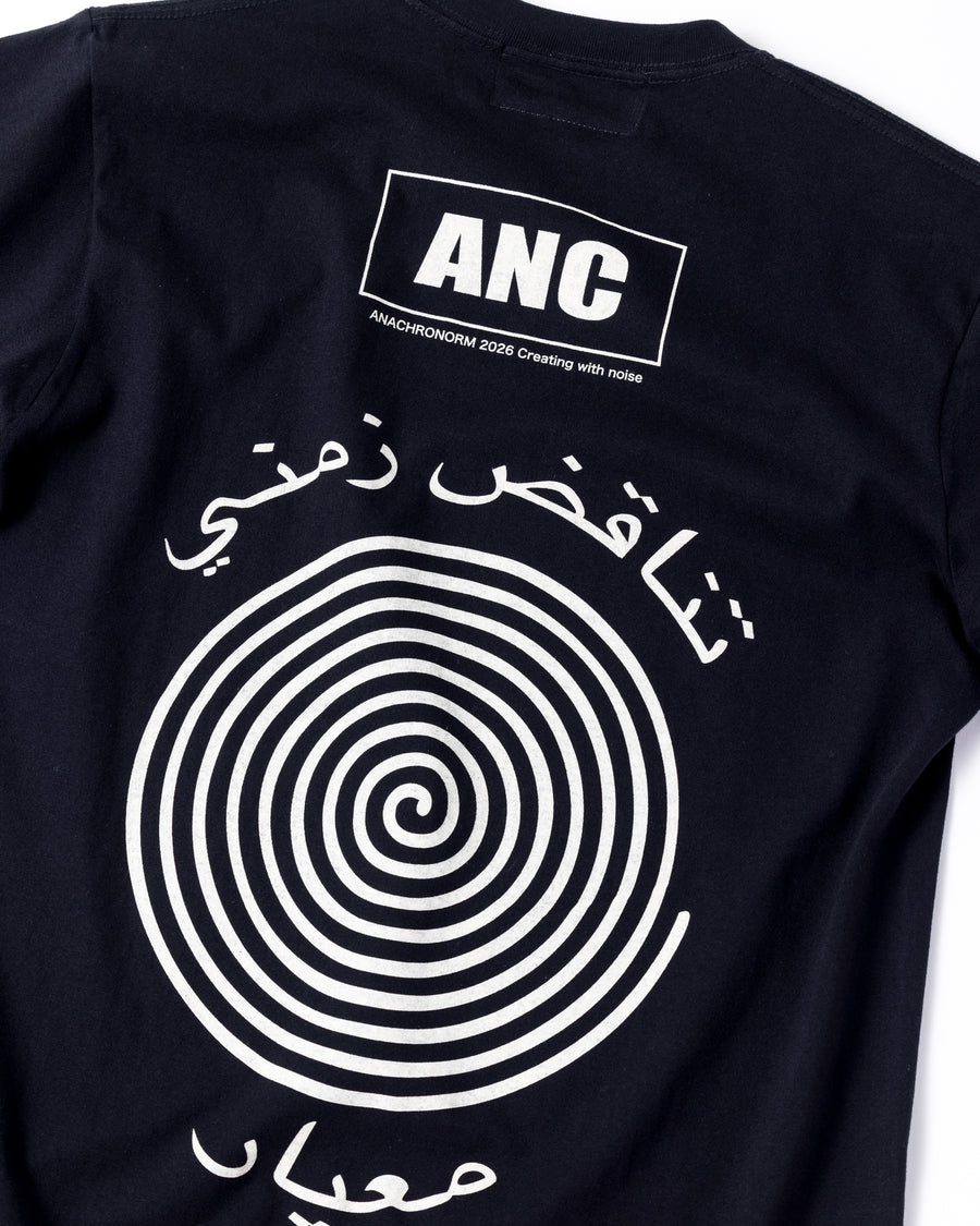 ANACHRONORM ヴォルテックス プリント 半袖Tシャツ ブラック | 90年代 音楽カルチャー グラフィック 渦 コットン100%