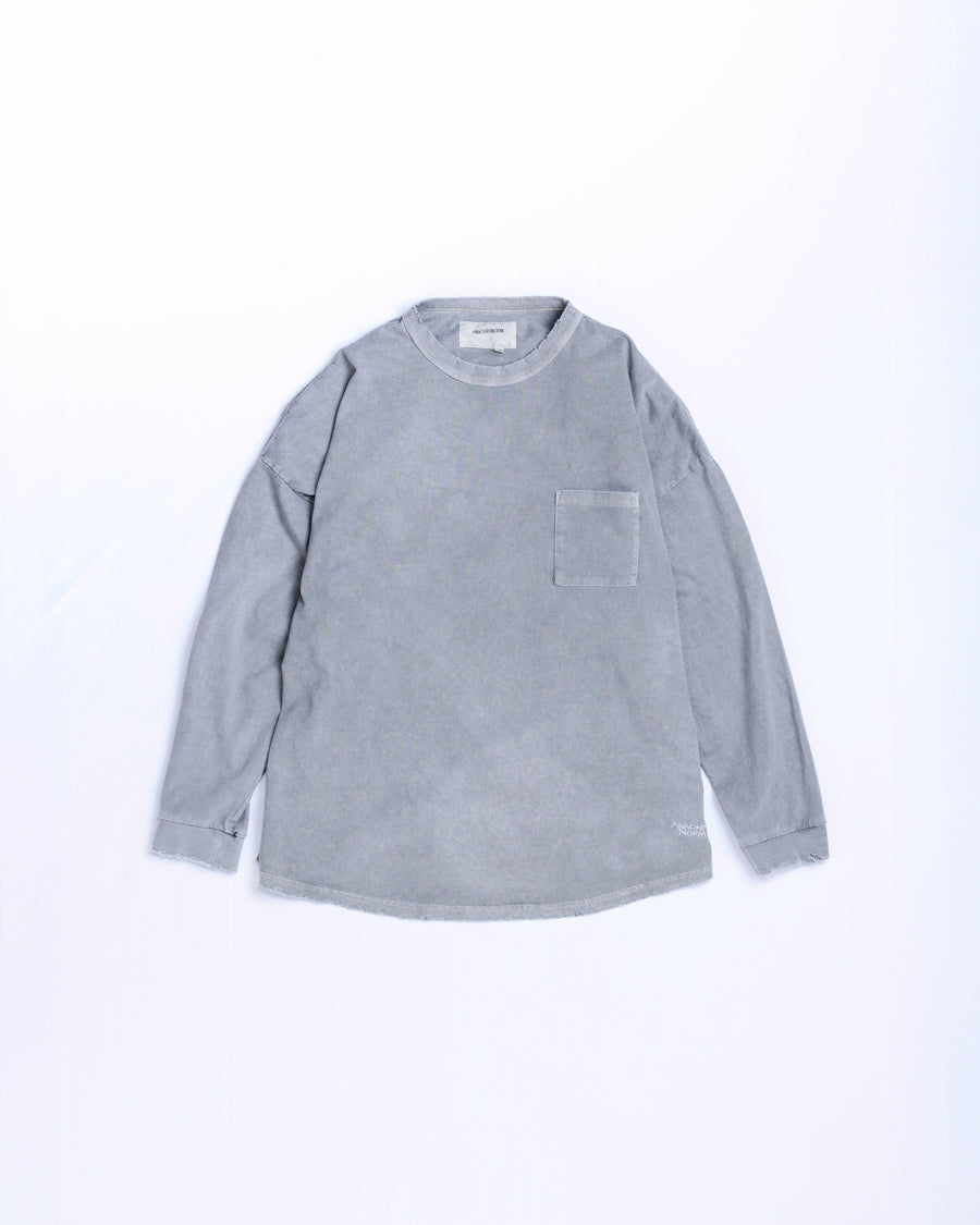 ANACHRONORM ピグメントダイ ポケット ロングスリーブTシャツ グレー | コットン天竺 特殊顔料染め オリジナルカラー ローゲージ