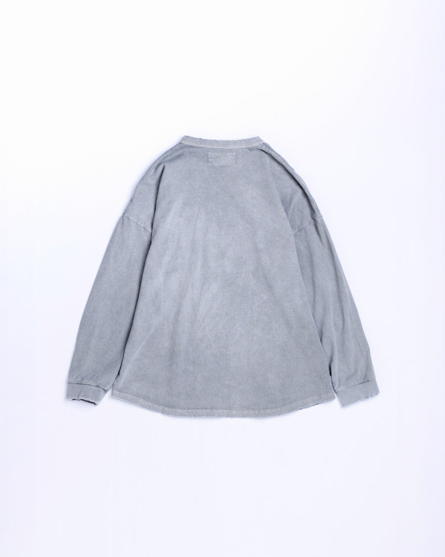 ANACHRONORM ピグメントダイ ポケット ロングスリーブTシャツ グレー | コットン天竺 特殊顔料染め オリジナルカラー ローゲージ