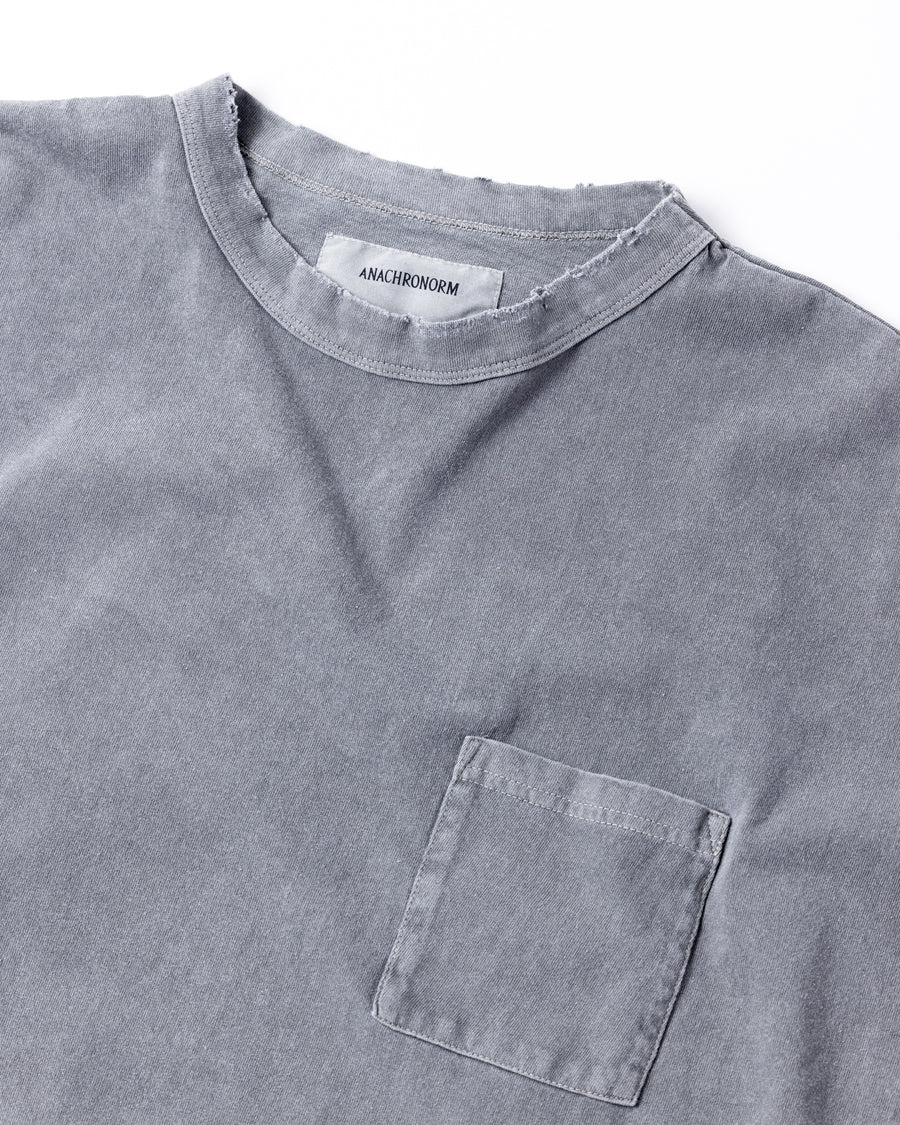 ANACHRONORM ピグメントダイ ポケット ロングスリーブTシャツ グレー | コットン天竺 特殊顔料染め オリジナルカラー ローゲージ