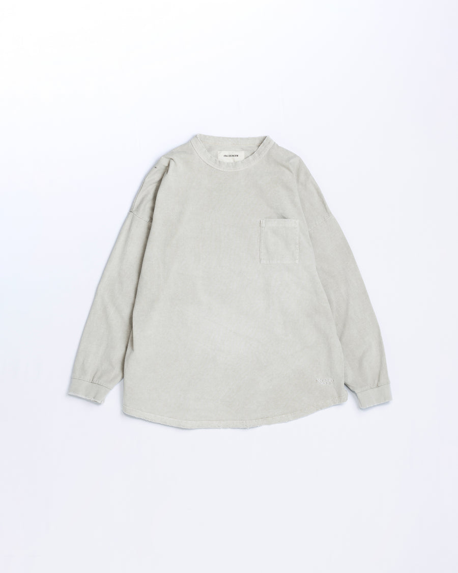 ANACHRONORM ピグメントダイ ポケット ロングスリーブTシャツ ベージュ | コットン天竺 特殊顔料染め オリジナルカラー ローゲージ