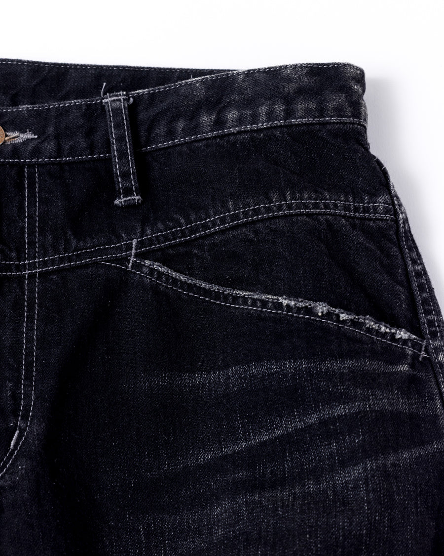 ANACHRONORM フロントヨーク デニムショーツ ブラック | 12oz ムラ糸デニム エイジング加工 アタリ ストリート 日本製