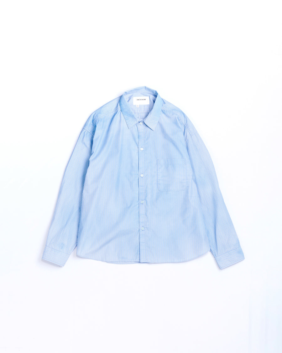 ANACHRONORM ハンドスプレー ストライプシャツ ブルーストライプ | 顔料吹き付け加工 米綿 高密度ストライプ リラックスシルエット 日本製