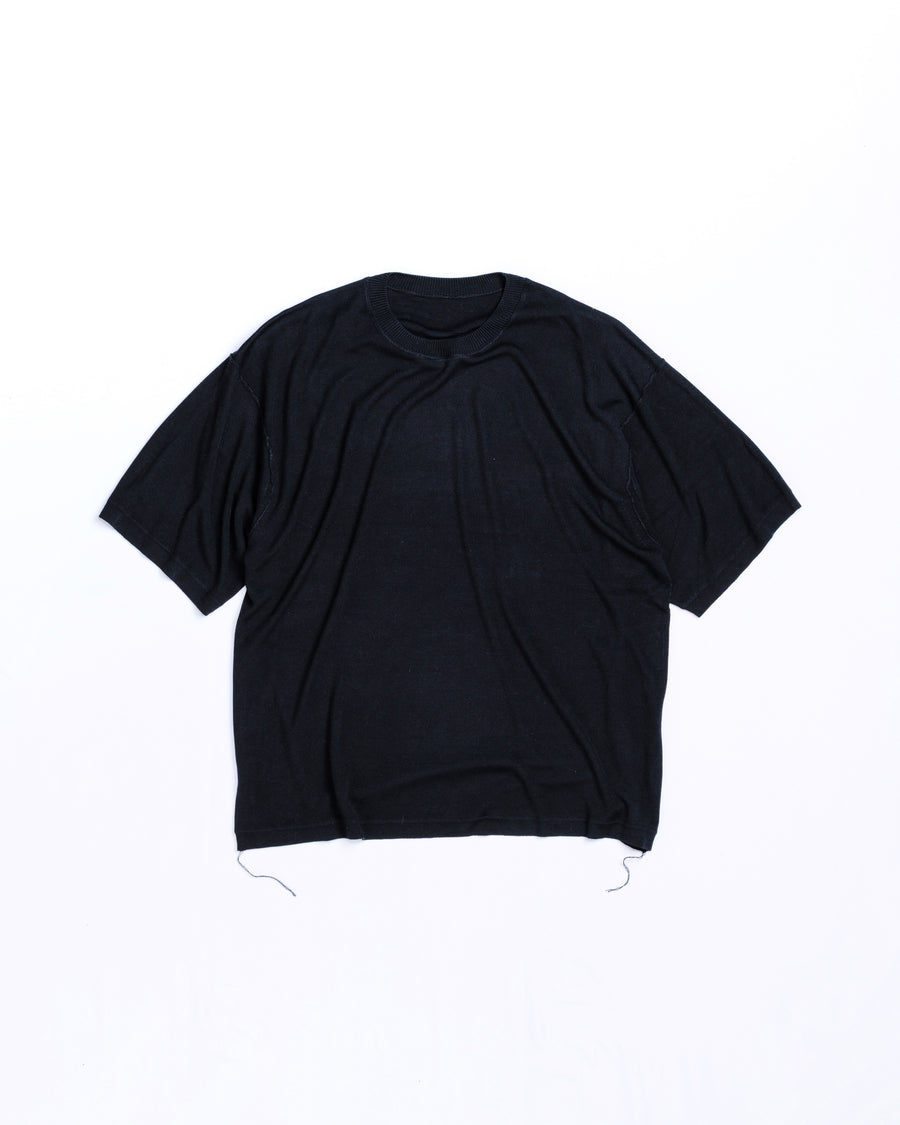 ANACHRONORM プレーンニット 半袖Tシャツ ブラック | バンブー繊維 吸水速乾 接触冷感 ドレープ