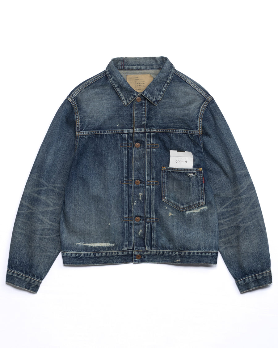 ANACHRONORM フロントタック デニム リメイクジャケット インディゴ 26リメイク | 12.5oz セルビッチデニム 中濃色エイジング リペアリメイク 汚し加工 日本製