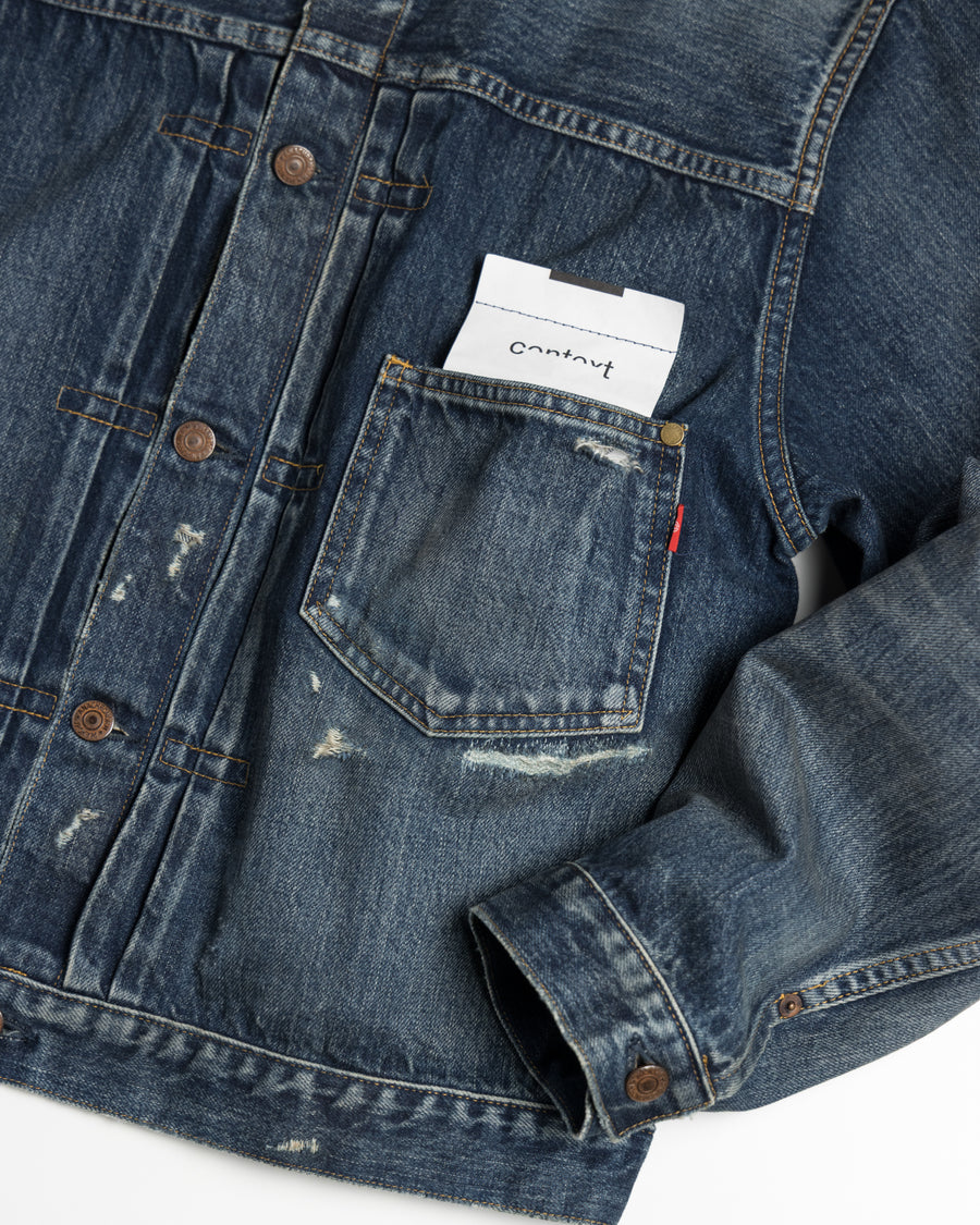 ANACHRONORM フロントタック デニム リメイクジャケット インディゴ 26リメイク | 12.5oz セルビッチデニム 中濃色エイジング リペアリメイク 汚し加工 日本製