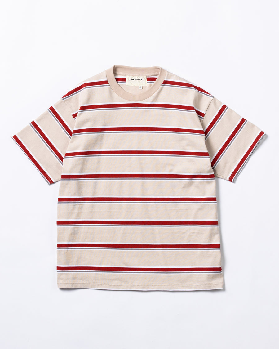 ANACHRONORM 90's マルチボーダー ショートスリーブTシャツ ベージュ | 20/2天竺 ヘビーウェイト コンピューター編み機 マルチボーダー リジット 日本製