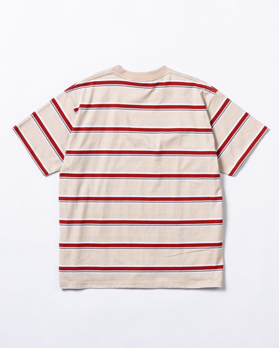 ANACHRONORM 90's マルチボーダー ショートスリーブTシャツ ベージュ | 20/2天竺 ヘビーウェイト コンピューター編み機 マルチボーダー リジット 日本製