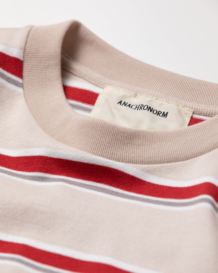 ANACHRONORM 90's マルチボーダー ショートスリーブTシャツ ベージュ | 20/2天竺 ヘビーウェイト コンピューター編み機 マルチボーダー リジット 日本製