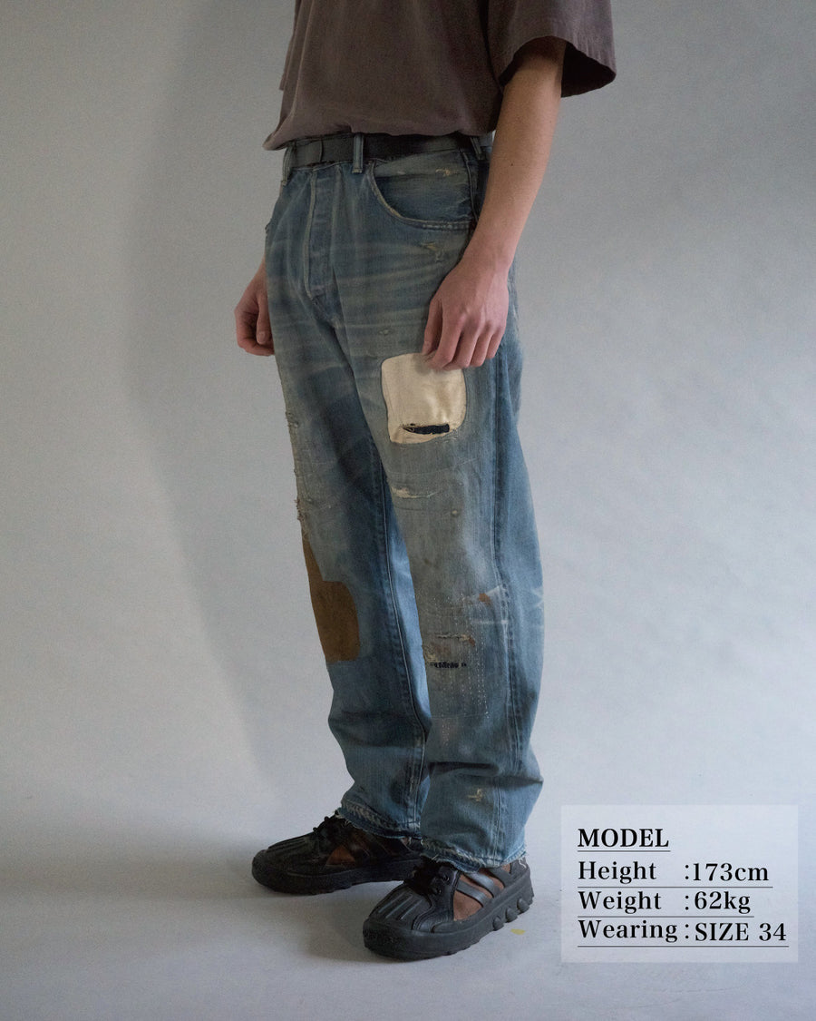 ANACHRONORM CONTEXT-001-R1 レギュラーテーパード 5Pパンツ インディゴ (リメイク) | 12.5ozセルビッチデニム インディゴロープ染色 中濃色エイジング リメイク加工 鉄製金具 一点一点 日本製