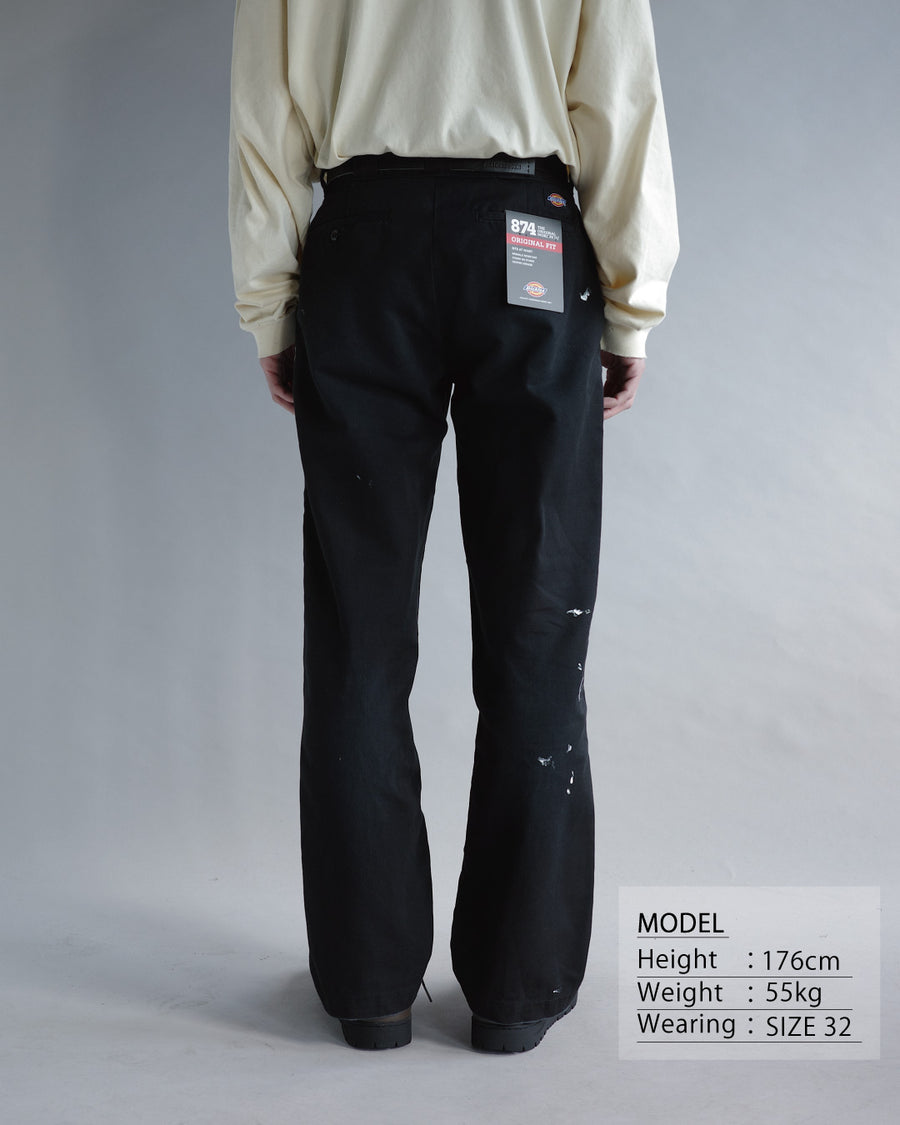 ANACHRONORM × Dickies フェイデッド 874 ワークパンツ ブラック | TCツイル ハードストーンウォッシュ リペアリメイク エイジング加工 日本製
