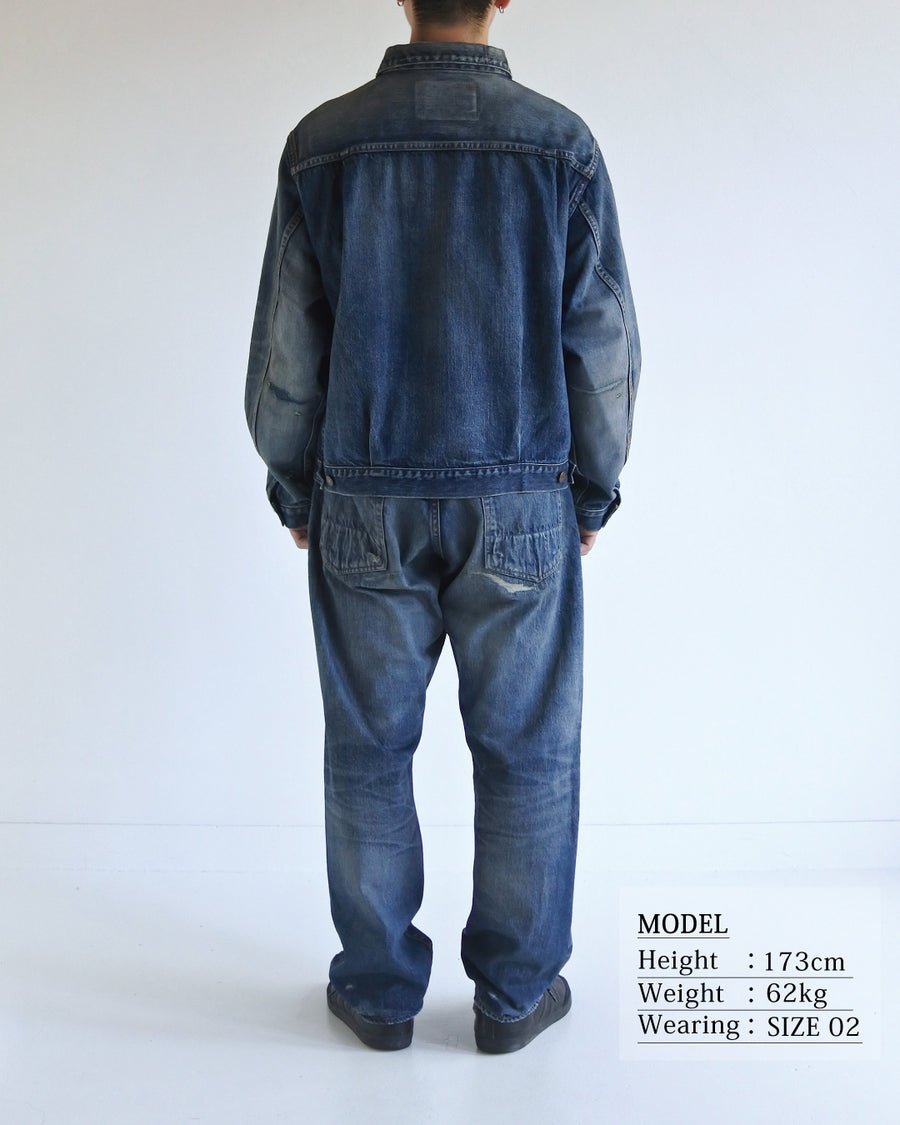 ANACHRONORM フロントタック デニム リメイクジャケット インディゴ 26リメイク | 12.5oz セルビッチデニム 中濃色エイジング リペアリメイク 汚し加工 日本製