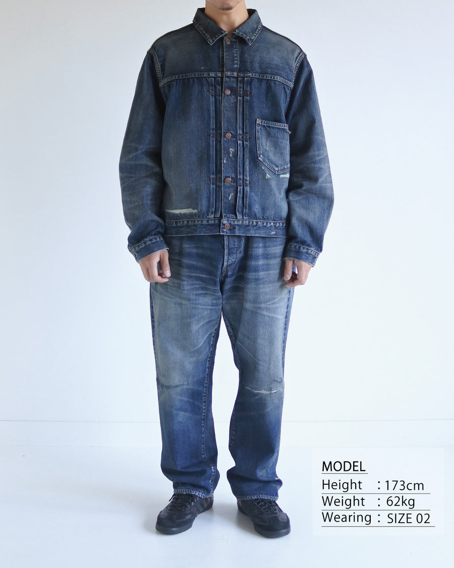 ANACHRONORM フロントタック デニム リメイクジャケット インディゴ 26リメイク | 12.5oz セルビッチデニム 中濃色エイジング リペアリメイク 汚し加工 日本製