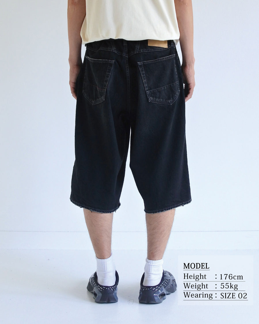 ANACHRONORM フロントヨーク デニムショーツ ブラック | 12oz ムラ糸デニム エイジング加工 アタリ ストリート 日本製