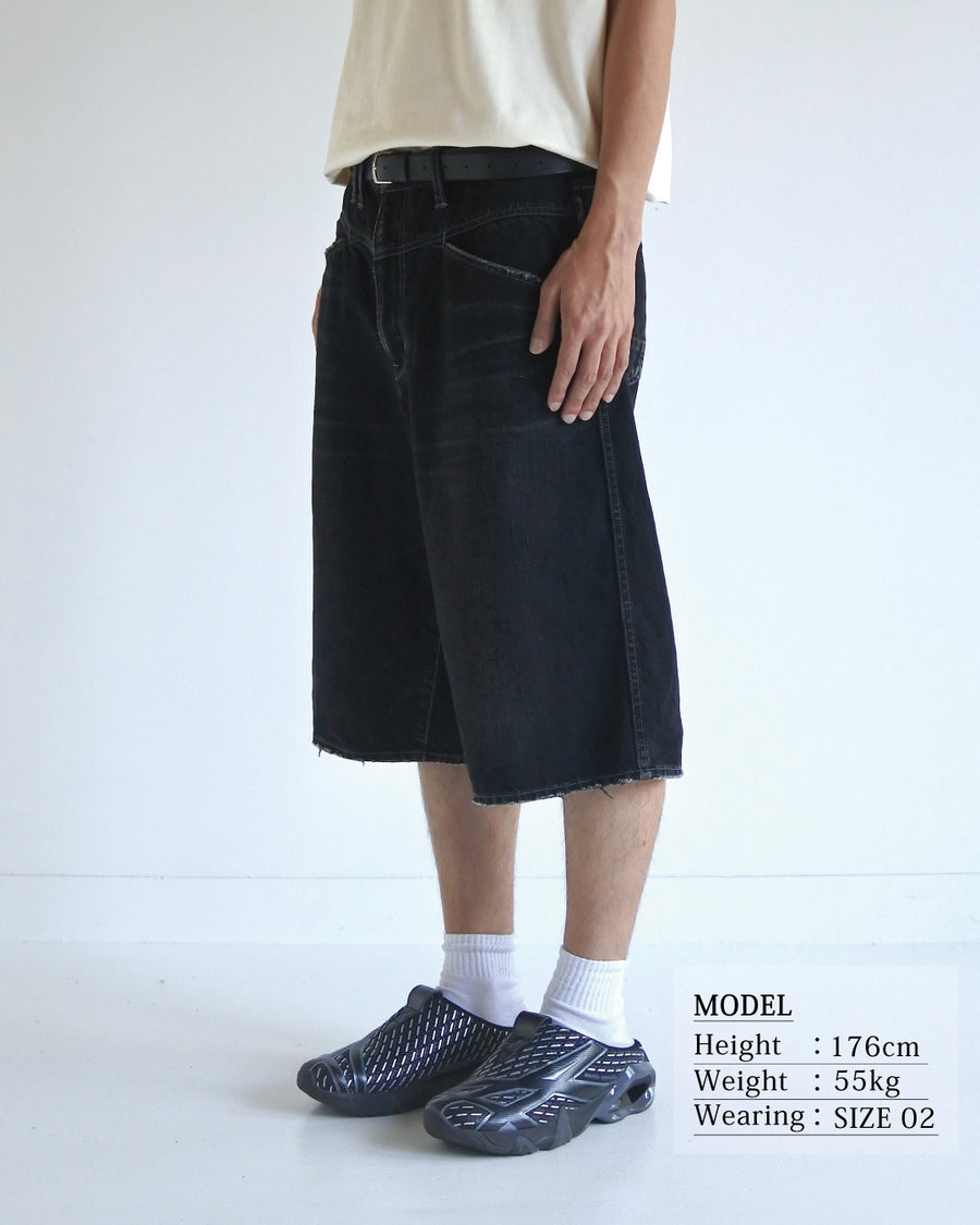 ANACHRONORM フロントヨーク デニムショーツ ブラック | 12oz ムラ糸デニム エイジング加工 アタリ ストリート 日本製