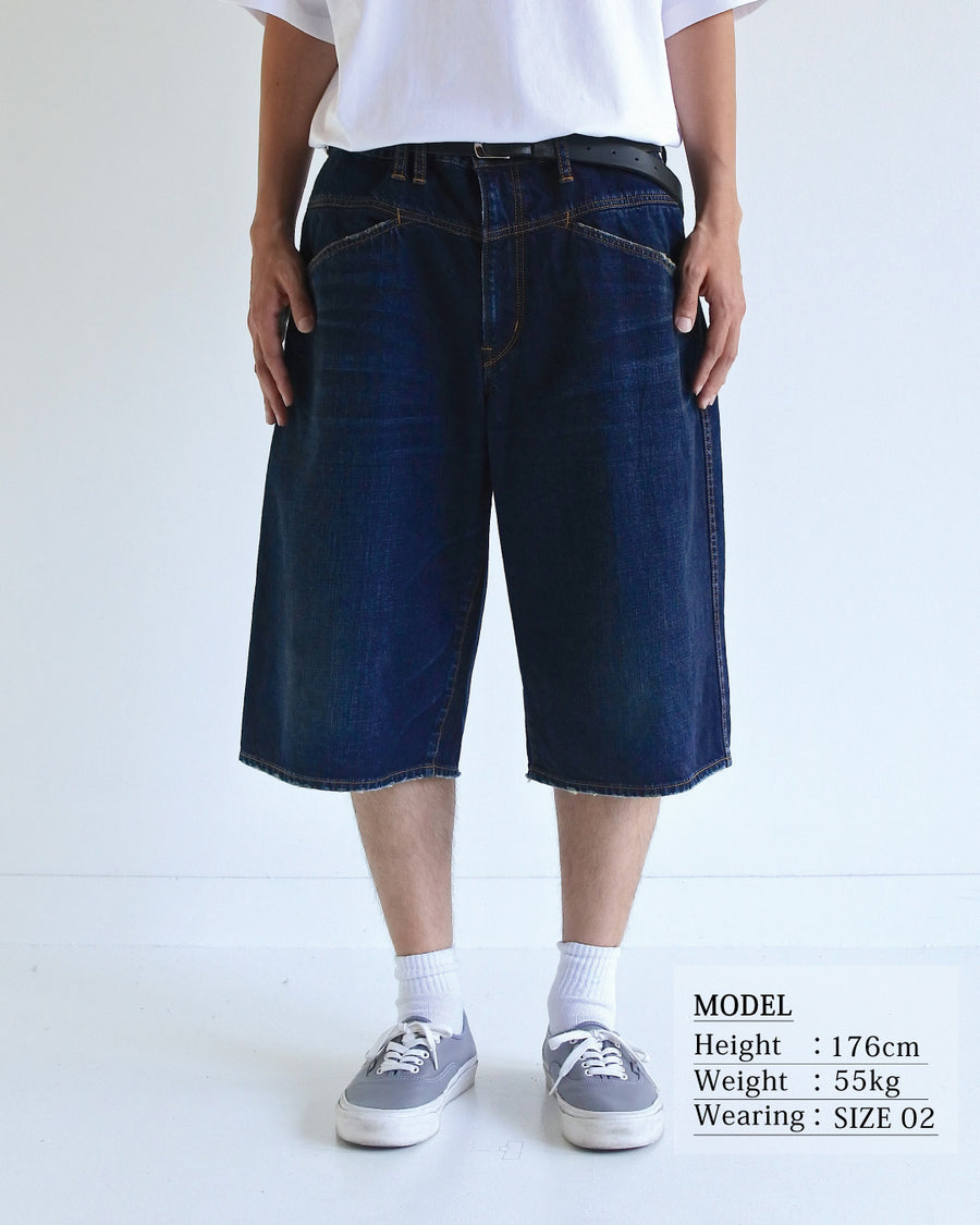 ANACHRONORM フロントヨーク デニムショーツ インディゴ | 12oz ムラ糸デニム エイジング加工 アタリ ストリート 日本製