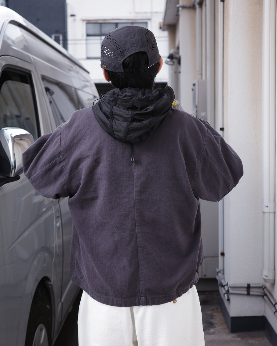 ANACHRONORM ヘリンボン ミリタリーシャツジャケット チャコール | 10sヘリンボン ストーンバイオウォッシュ ドローコード コンテンポラリー 日本製