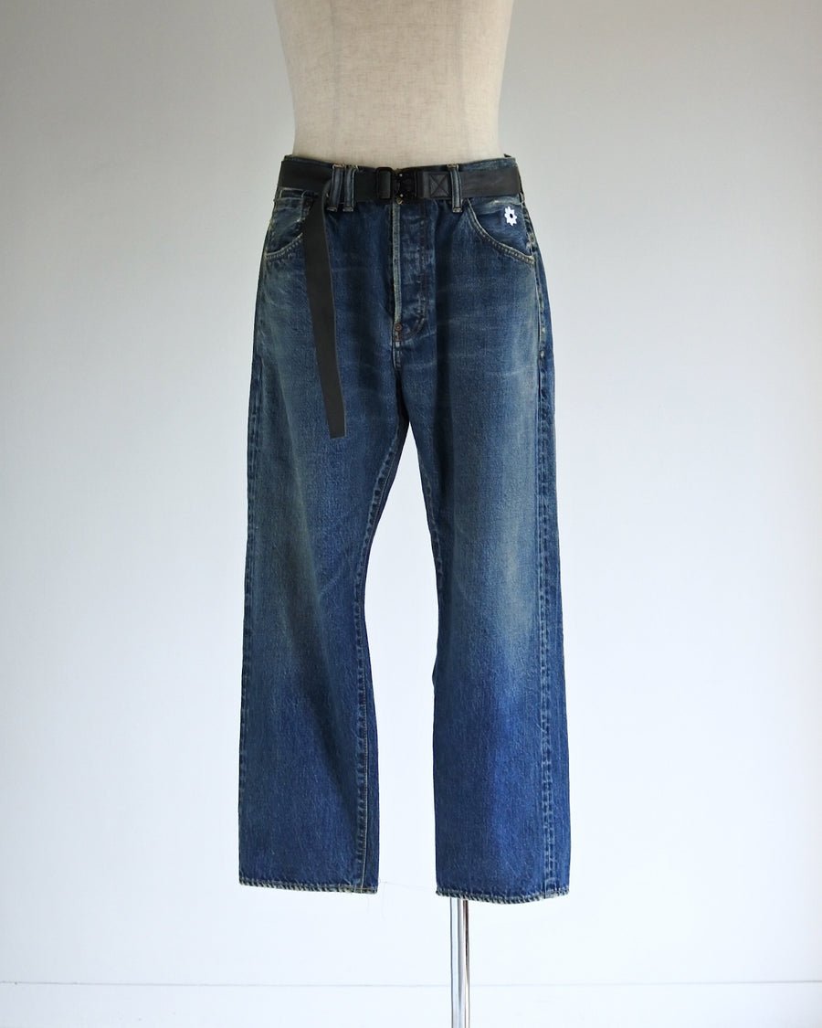 ANACHRONORM×NICK GEAR ハンドプリント フラワー デニムパンツ インディゴ エイジング | 12.5oz セルビッチデニム 中濃色エイジング 手書きフラワープリント フラワーワッペン 20周年 日本製
